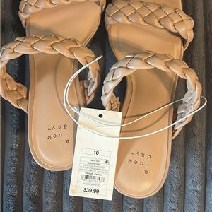 a new day Braided Double-Strap Slide Sandals in Beige